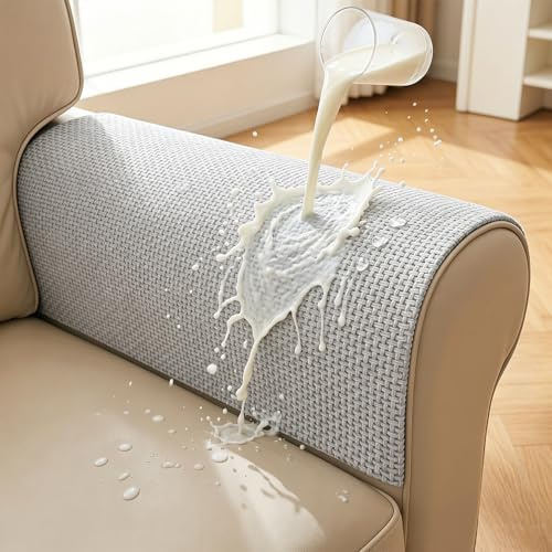 YancLife Armchair Covers for Arms - 2pcs Waterproof Anti-slip Sofa Arm Protector Covers - Soft Couch Armrest Covers for Fabric or Leather Recliner - Universal Furniture Protector, 70x90cm, Light Gray