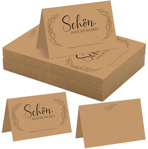 woric 60 Stück Tischkarten Schön dass du da bist, Tischkarten Kraftpapier | Tischkärtchen Platzkarten zum selbst Beschriften Namenskärtchen für Hochzeit Geburtstag Jugendweihe Taufe Einschulung