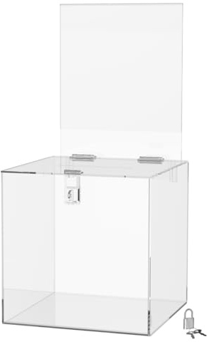 Marketing Holders 8 Inch Locking Ballot Box with Removable 8.5 x 11 Header Sign Holder Clear Acrylic Cube Donation Bin Countertop