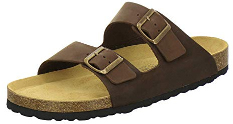 AFS-Schuhe, 3100 Bekväma herrsandaler, läder, hemma- och affärssandaler tillverkade i Tyskland, Tobaksbrun, 44 EU