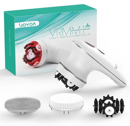 VOYOR Massagegerät Anti Cellulite Massage Gerät für Gesicht Nacken Schulter Rücken Füße Fußbad mit 3 Muti-funktionsköpfe Gesichtsreinigungsbürste IPX7 Wasserdicht & Wiederaufladbar