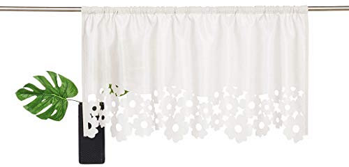 SIMPVALE Corto Cortina Moderna - Cortinas Visillo - Voile para Cocina Café - Blanco - Ancho 90cm / Altura 30cm