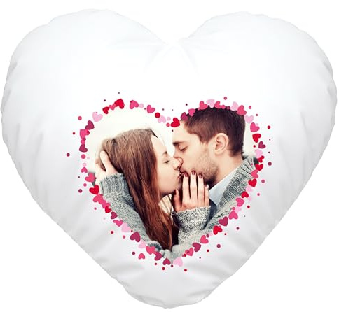 SpecialMe® Herzkissen mit eigenem Foto Herzrahmen, Fotokissen Bedrucken Lassen, personalisierte Geschenke & Liebesgeschenke Weiss Herz-Kissen