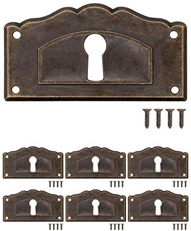 FUXXER 6x Antike Schlüssel-Schilder, Schloss-Rosetten, Vintage Messing, 63x34 mm