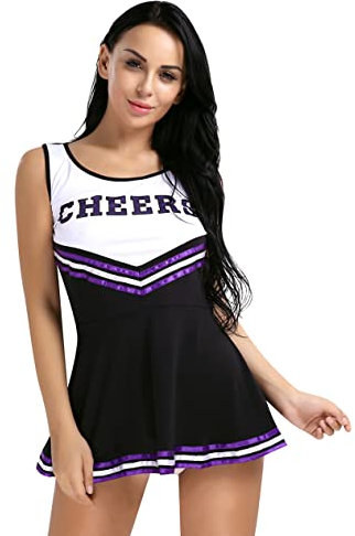 Loloda Damen Schulmädchen Cheer Leader Kostüm Musical Party Uniform Verkleidung, schwarz, X-Large