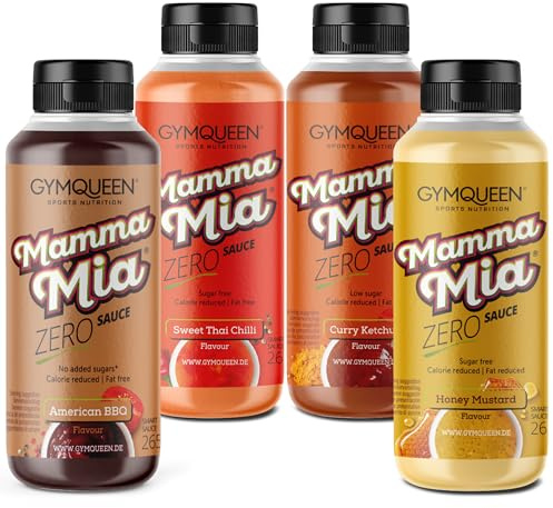 GymQueen Mamma Mia Zero Sauce 4x265ml, kalorienreduziert, ohne Fett & ohne Zuckerzusatz, zum Verfeinern von Gerichten oder als Salat-Dressing