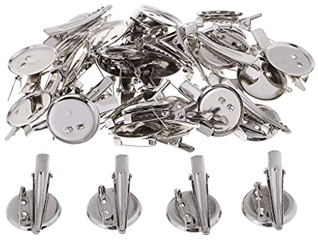 Easnea 30 Stück 20 mm 25 mm 30 mm runde Brosche Basis Alligator Pinch Haarspangen Cabochon Rohlinge Tabletts mit Broschennadeln Cameo Cabochon Basis Fassung – Silber, 25 mm
