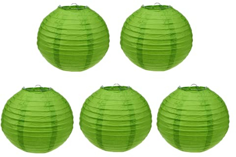 Yeehliny Lampions Rund Lampenschirm Papier Laterne Papierlampion Papierlaternen zum Hängen Dekorationen Lampenschirm Deko für Party Garten Hochzeit Dekoration (5 Stück/20cm/Grün)