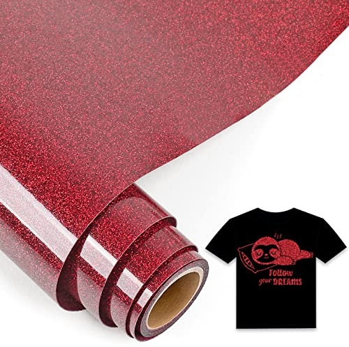 IModeur 5Ft Plotterfolie Textil Glitzer rot, 30,5 x 152,5 cm Flexfolie Plotter Textil Rot für Silhouette Cameo, Kleidung, Mützen, Hosen, andere Stoffe