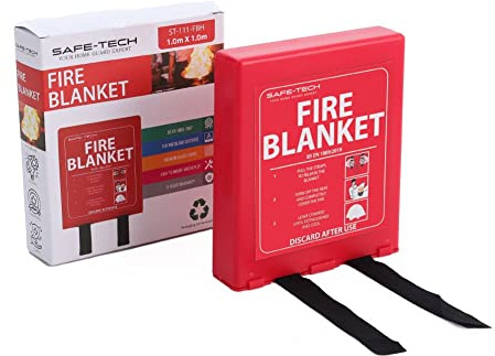 SAFE TECH Fire Blanket in Box for Kitchen,Home,Cars,1m x 1m | Easy to Use & Quick Unfolding,Emergency Fire Blanket for Emergency Survival,Kitchen Fire Blanket with Heat Insulation
