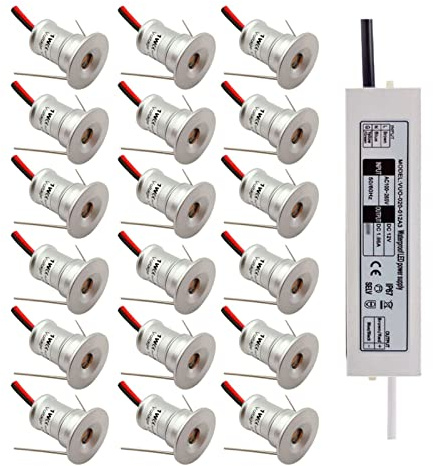 Aoisavch Mini Faretto LED da 1W, Micro LED da Incasso da 15mm DC12V con Trasformatore da 36w, Confezione da 18 (Color : Blue Light, Size : 120 Degrees)