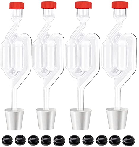 4PACK Twin Bubble Airlock Set, Fermentation Airlock,Brewing Airlocks Brew Kits Airlocks for Fermenting with 4 Stoppers + 10 Grommets