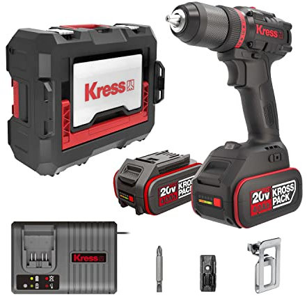Kress 20V Akkubohrschrauber mit Akku 60Nm, 2x4.0Ah, Ladegerät 6A, zum Bohren in Holz, Metall, Kunststoffen, Stapelbox