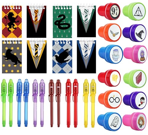 Jiaoohoo Harry Gastgeschenke Geburtstag Party Mitgebsel,Mitgebsel Kindergeburtstag Mädchen Junge,12 Uv Stift,12 Notizbuch Kein,12 Stempel Kinder,Adventskalender Inhalt und kleine Mini Geschenke