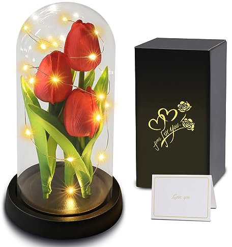 Geschenke für Frauen Weihnachten, Künstliche Tulpen für Immer, Geschenk für Mutter, Oma,künstliche Tulpe in Glaskuppel, Einzigartige, Geburtstagsgeschenke für Freunde, Schwestern, Ehefrau, Ehemann