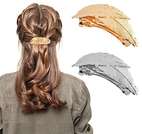 Vesaneae 2PCS Fermagli per Capelli Vintage Foglia, Fermaglio Capelli Donna Elegante Moda, Fermagli Capelli In Metallo, French Retro Hair Barrettes Capelli Accessori per Ragazze e Donna (Oro+Argento)
