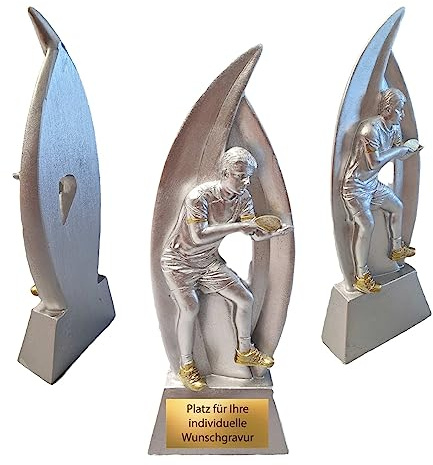 eberin Tischtennis Pokal 18 cm - TT Trophäe mit Gravur - Resin Wanderpokal | Individueller Award für Tischtennisverein und Turniere, glänzend Silber und Gold, personalisierbare Geschenkidee für Spieler