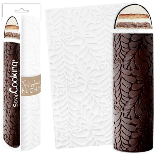 ScrapCooking - Tapis Bûche Silicone « Ondine » - Moule Bûche de Noël 3D en Relief - 28,3 x 18 cm - Qualité Professionnelle - Pâtisserie, Dessert, Gâteau Original - Avec Recette - Blanc - 2975