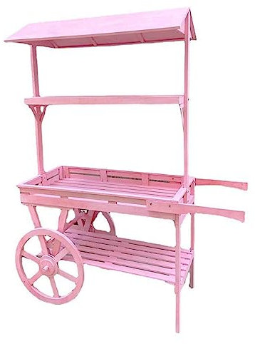 PRUJOY Holzwagen-Pflanzen- und Ausstellungsständer, dreischichtiger Massivholzwagen, 53 * 24 * 67 Zoll, für die Dekoration des Hausgartens (pink)