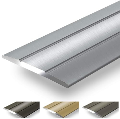 casa pura Übergangsprofil selbstklebend Übergangsleiste aus Alu für Boden, türschwellen Leiste, Übergangsschiene, Höhenausgleich, Abschlussleiste, Türleiste Silber 1 Stück, 90 cm Länge Firm