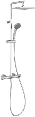 Jacob Delafon Colonne de Douche Thermostatique Colette, Tête 20cm, Chrome | Butée anti-brulure 38°C. Canne réglable. Douchette 4 Jets. Débit 10L/min