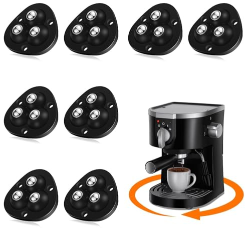 TRVL FIELDER Self Adhesive Caster Wheels, Appliance Slider Appliance Rollers for Kitchen Countertop, 360° Mini Universal Casters Counter Small Slider Roller for Coffee Maker, Air Fryer (Black, 8 PCS)