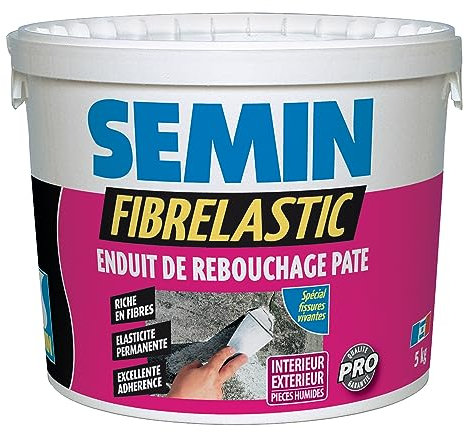 Semin Enduit de Rebouchage Élastique Fibrelastic à Base de Fibre de Verre pour Fissures Vivantes, Intérieur/Extérieur, seau de 5 kg
