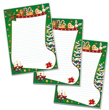3 bunte Schreibblöcke Motivpapier Briefbögen Notizblöcke mit Linien Weihnachten Winter Weihnachtsstiefel grün Wichtelgeschenk für Kinder Jungen Mädchen Schule (3 Blöcke A5 mit je 25 Blättern)