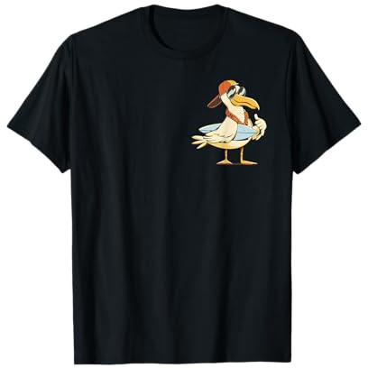 Lustige Möwe mit Surfbrett Comic für Herren Damen Kinder T-Shirt