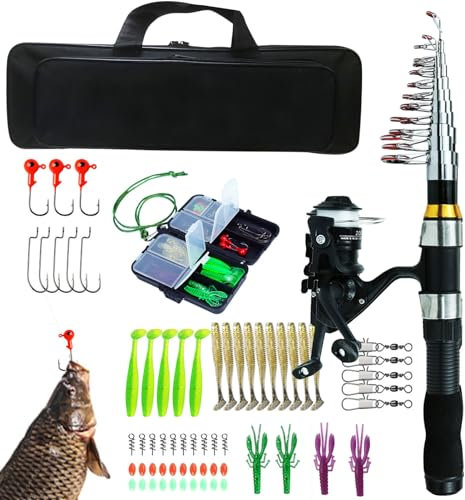 Angelruten-Set | Tragbare Angelrute und Rolle Combo mit Koffer, Rute und Rolle Combo für Erwachsene, Reisen, Salzwasser, Süßwasser, Angelzubehör für Angler-Enthusiasten
