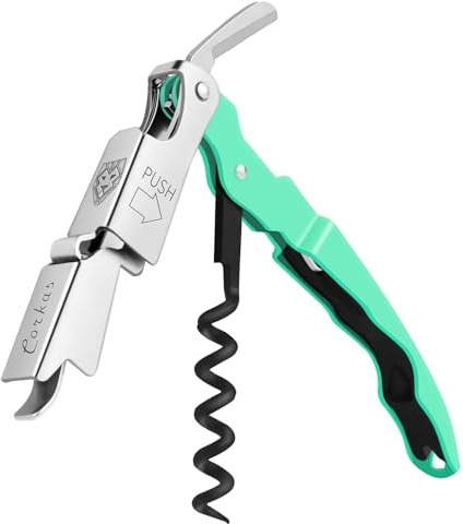 CORKAS Kellnermesser - Profi Korkenzieher aus Edelstahl in Gastronomie Qualität mit Flaschenöffner & Folienschneider für alle Korkenarten（hellgrün）