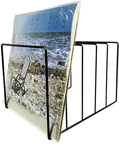 Porta Dischi in Vinile, Supporto per Dischi in Vinile, Espositore per Dischi in Vinile, Contenitore Dischi Vinile in Metallo, Scaffale da Tavolo per LP Dischi Vinile Album Riviste Libri Documenti