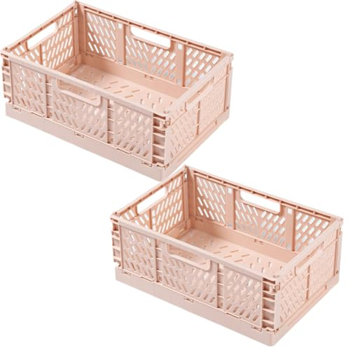 EURXLQ 2 Stück Klappbox,Klappkiste Körbe Aufbewahrung Zusammenklappbarer Tragbar Aufbewahrunskisten Bunt aufbewahrungskiste Geeignet für Küche,Bad,Büro,Schlafzimmer (Rosa, 25×16×10cm)