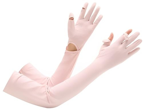 SamHeng Women UV Sun Protection Gloves, Non Slip Ice Silk Sunblock Long Gloves, Touchscreen Full Finger Cycling Gloves Cooling Arm Sleeves for Summer Fishing Golfing Driving Outdoor Activities (Pink)