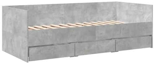 vidaXL Tagesbett, Gästebett mit 3 Schubladen mit Rollen, Schlafsofa für Schlafzimmer, Bettsofa Sofabett Daybed Bett, Betongrau 90x200cm Holzwerkstoff