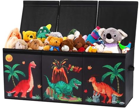 Decalsweet Dinosaur Extra Large Kids Toy Storage Box with Lid,Foldable Oxford Toy Storage Organizer Box for Boys-96×32×40cm-Lightweight Toy Chest with Handles for Bedroom Nursery