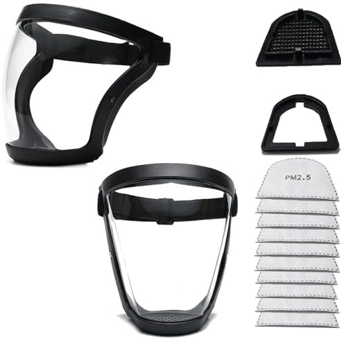Fracavi Kunststoff-Vollgesichtsschutzschild Vollschutzausrüstung mit für Unisex und Erwachsene, wiederverwendbarer, transparenter Gesichtsschutz ohne Beschlag mit verstellbarem Band (2)