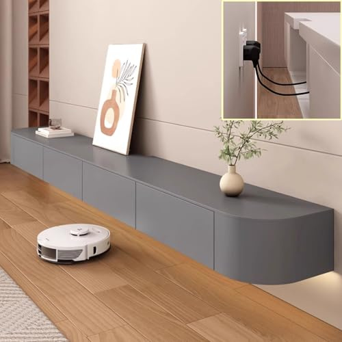 XDXINY TV Media Console Floating TV Cabinet Wall Mounted TV Cabinet Multi Large Storage TV Bench Under TV Lowboard with drawers Router Bracket (Grey, 220 * 20 * 24CM)
