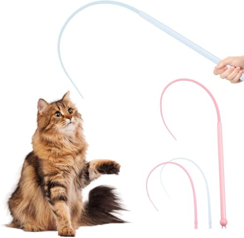 MOKIDO 4 Stück Katzenangel Lang, 77 cm Katzenstab Interaktives Katzenspielzeug, Silikon Teaser Katzen Zauberstab Spielzeug, Katzenspielzeug Für Kätzchen Für Indoor-Katzenspielübungen