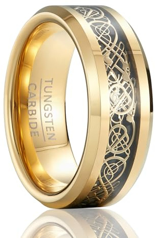 SOXEMAN 1 st utsökta glamorösa ringar för män volframstål ring - hållbar, repbeständig, guldpläterad, underbar mönstrad design för män för daglig användning och present