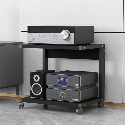 Mobile Stereo Hi fi Rack Hifi,Mobili Giradischi,Supporto Multimediale AV con Ruote,Scaffale Piccolo a 2 livelli,Ripiani Portaoggetti in Legno,per Soggiorno,Sala giochi,Centro di intrattenimento(Black,