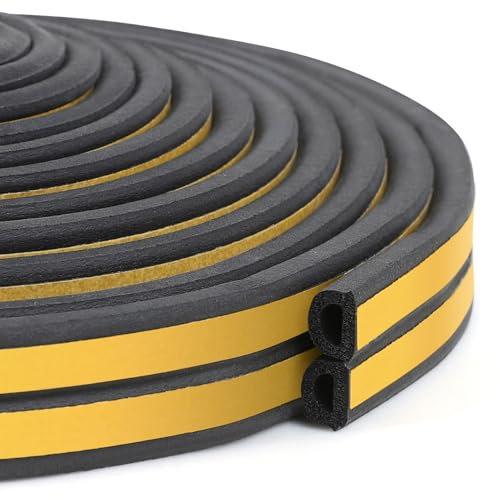 Inwee Bande de Joint D-Profil, Joint d'Étanchéité Porte, Fenetre, Calfeutreur les Porte et Fenêtres avec Forte Adhérence, Isolante Froid, Insonorisé, Anti-poussière, Preuve de Collision (5M Noir)