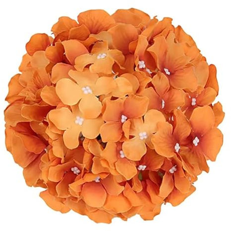 WENH Lot de 10 Fleurs d'hortensia en Soie, têtes de Fleurs artificielles, Hortensia Complet avec tiges for Mariage, Maison, fête, Magasin, décoration de fête prénatale(Orange)
