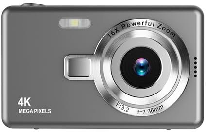 Appareil Photo Numérique,Appareil Photo Compact HD 1080P avec Carte de 64 Go,Appareil Photo 8X Zoom Numérique Rechargeable Appareil Photo Numérique pour Enfants, Adolescents,Débutants (Gris foncé)