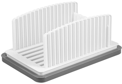 Gatphy Bread Slicing Board, 6 Adjustable Width Bread Cutting Guide with Crumb Tray, Foldable Bread Slicer Guide Safe Bread Cutter Slicer Bread Slicing Tool for Handmade Bread Loaf Sourdough (White PP)