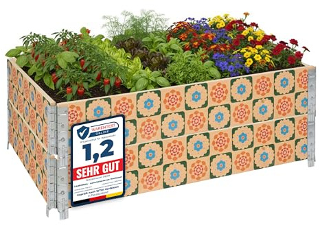 Garronda träpallkrage med tryck – högbädd i trä för växter, blommor, örter, frukt och grönsaker, förvaringslåda med dekorativt motiv GD-0075 (Blommor med bakgrund, 2-pack)