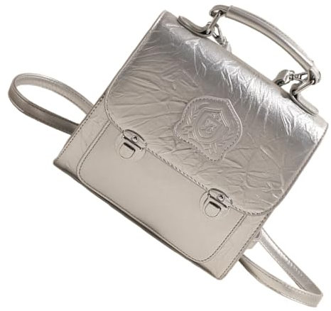 PEVive Damen-Rucksack, koreanischer Stil, Schultertasche, Umhängetasche, PU, 1 Rucksack für den täglichen Gebrauch, silber