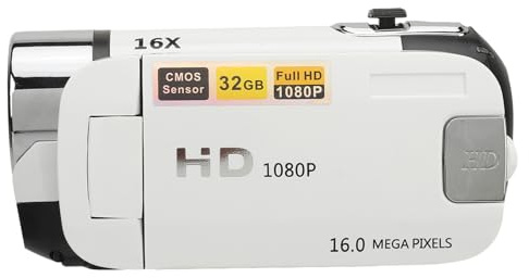 D90 1080P 16MP Caméscope à écran Rotatif 16X Zoom Enregistreur Vidéo HD avec Lumière de Remplissage pour la Photographie de Voyage de Mariage (WHITE)