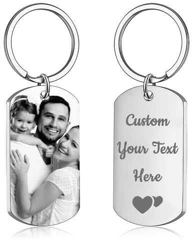 Generisch Schlüsselanhänger Personalisiert mit Foto, Schlüsselanhänger Gravur Bild und Text, Personalisierte Geschenke für Männer, Frauen & Partner