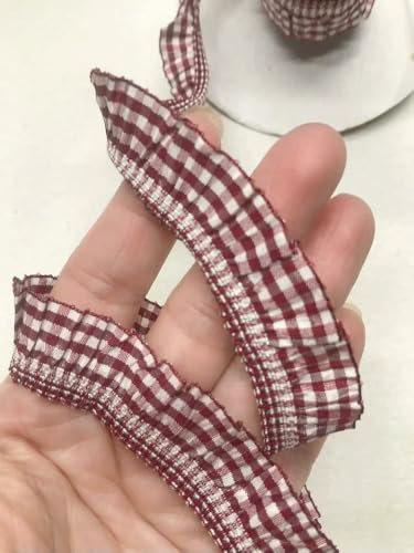 MIONGKI Encaje de algodón Rojo Oscuro con Volantes enrejados de 3 Yardas para Adornos de Flecos, Pompones, Fiestas, Vestidos, Ropa de muñecas, Accesorios de Costura